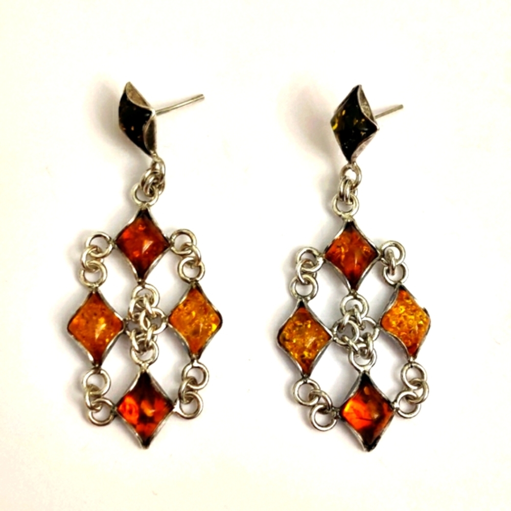 Baltic Amber Chandelier Earrings Sterling Silver
